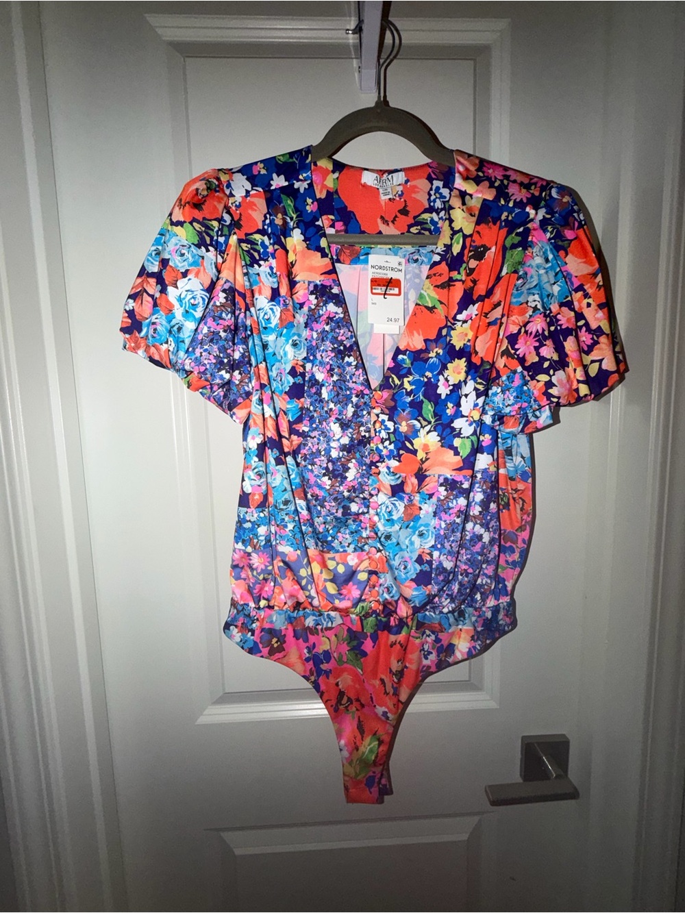 AFRM Floral One-Piece Bodysuit in Blue, Pink, Orange, Purple